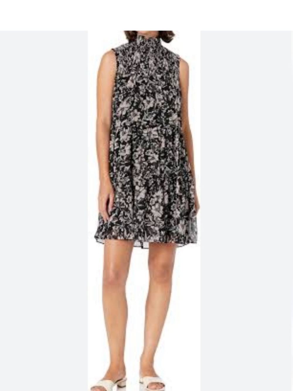 Just Taylor sleeveless dress with black and taupe floral print